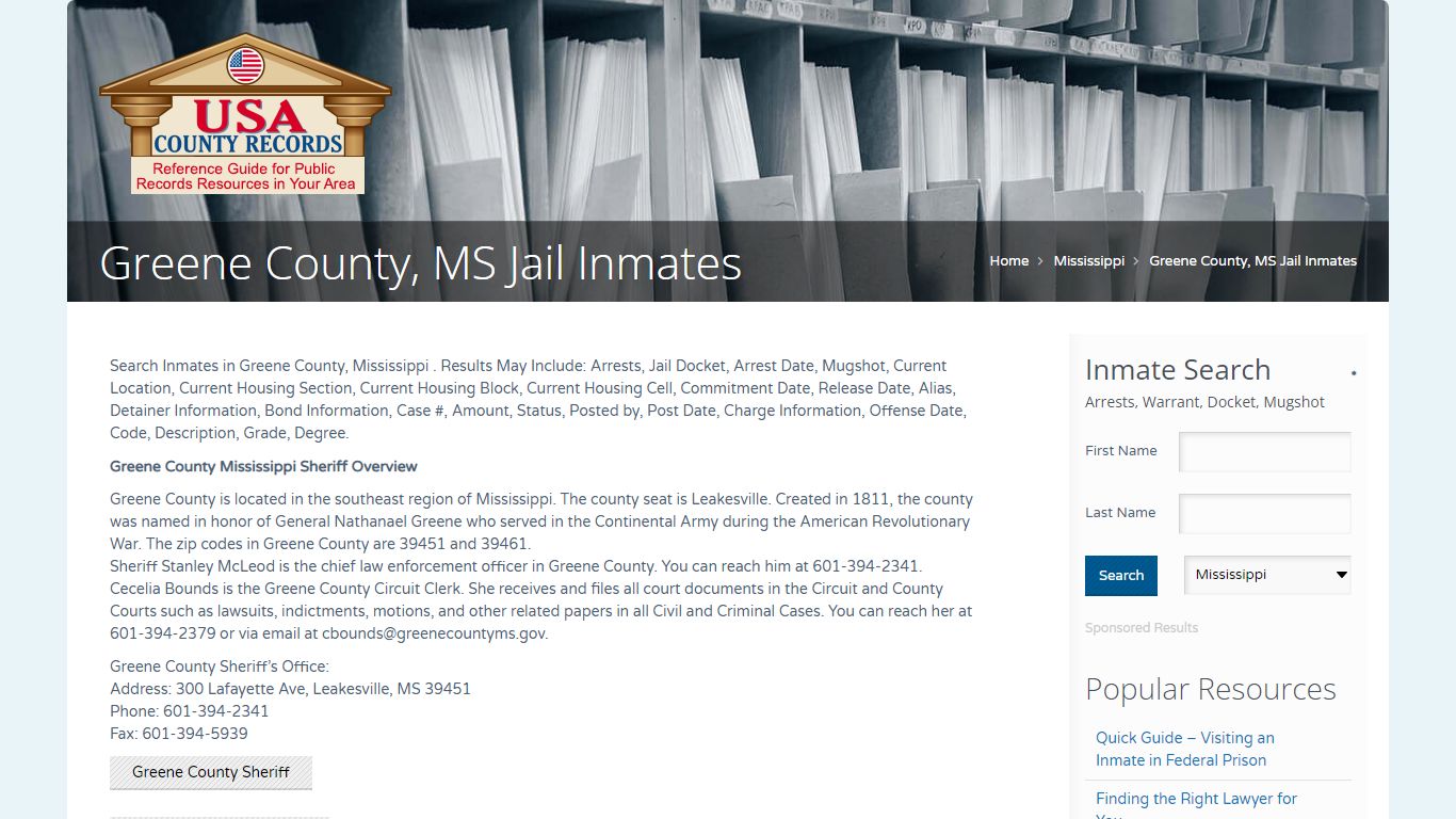 Greene County, MS Jail Inmates | Name Search