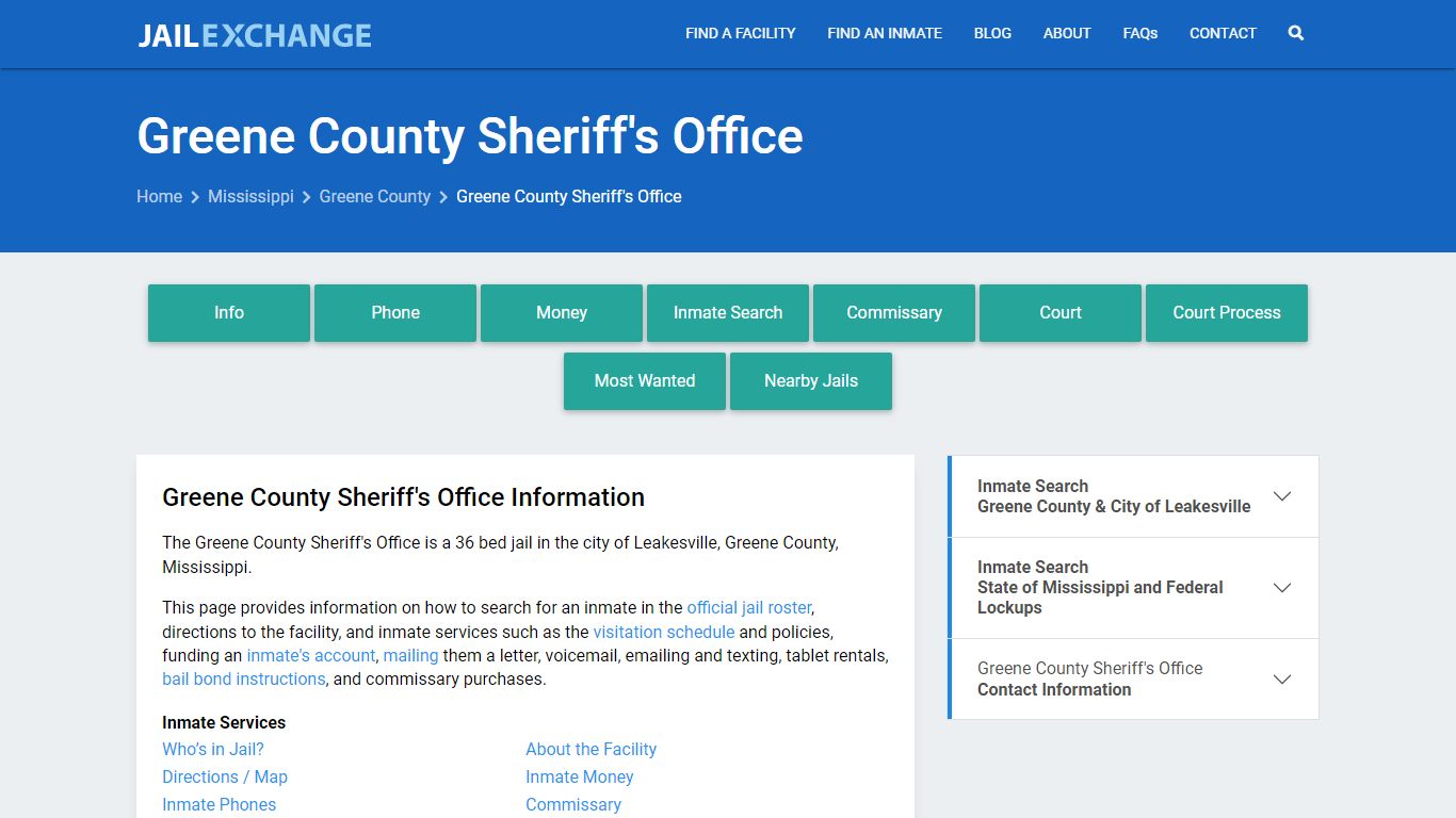 Greene County Sheriff's Office, MS Inmate Search, Information